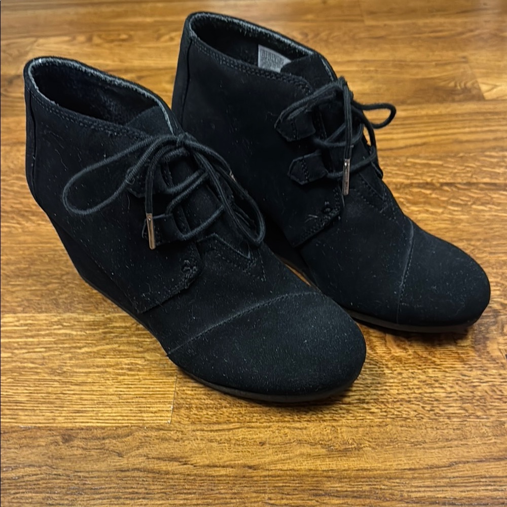 Toms Black Suede Ankle Booties with Wedge Heel